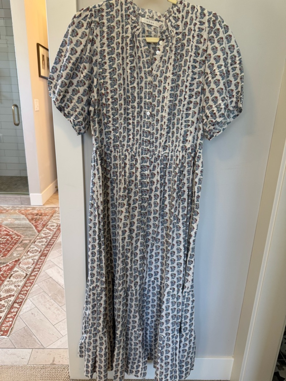 Doen Blue and Cream Floral Maxi Dress